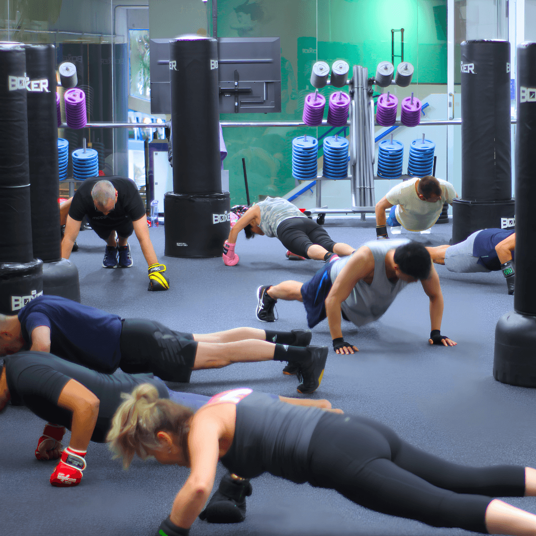 Group fitness boxing class at The Olympic