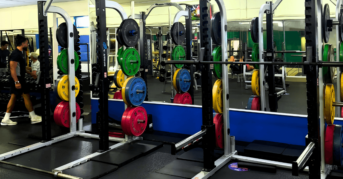 Free weights area at The Olympic Pools and Fitness Centre
